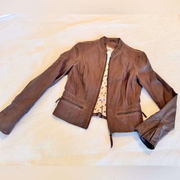 HEI HEI Anthropologie Dara Vegan Leather Moto Jacket Chocolate Brown - Picture 6 of 16